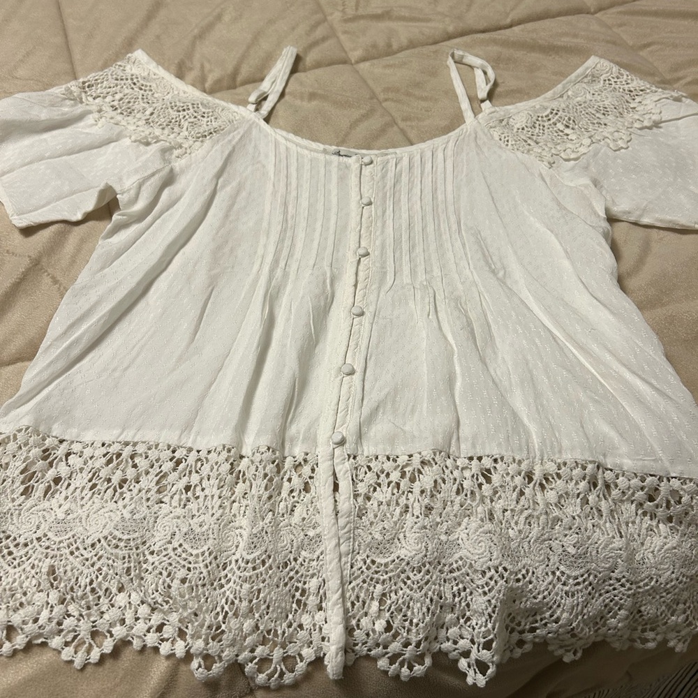 American Rag White Tie Front Ruffled Blouse - Picture 5 of 10